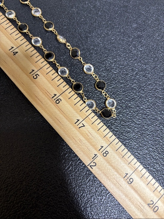 SWAROVSKI Crystal Long Necklace Clear & Black Bezel Riviere Gold Tone - Picture 8 of 8